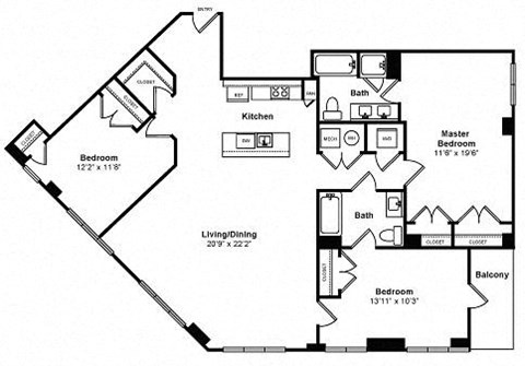 Floor plan for 3 beds, 2 baths, 1526 sqft